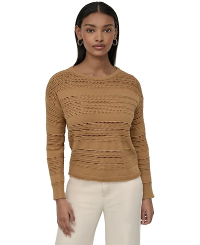 Dkny Jeans Petite Crewneck Open-Stitch Cotton Sweater