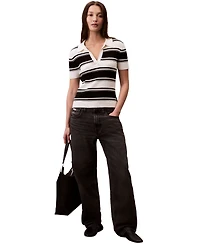 Calvin Klein Jeans Women's Cotton Polo Striped Short-Sleeve Sweater