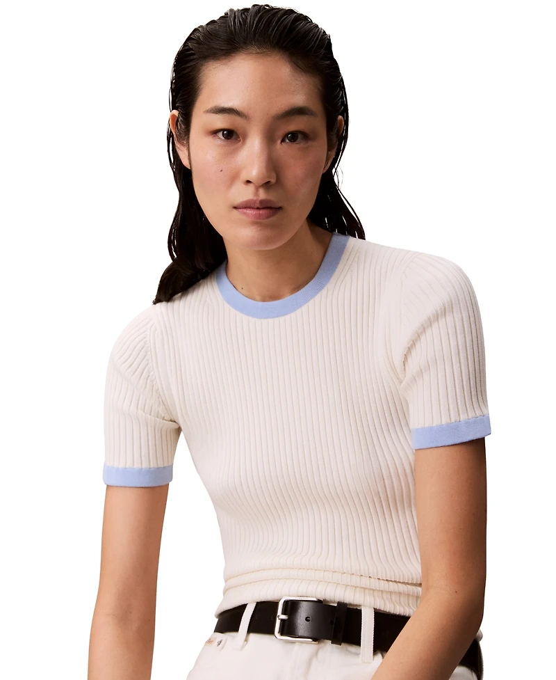 Calvin Klein Jeans Women's Crewneck Rib-Knit Cotton Top