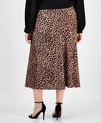 Anne Klein Plus Flared Leopard-Print Maxi Skirt