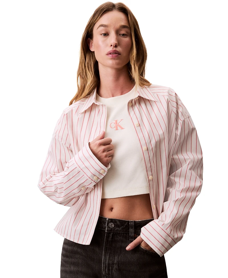 Calvin Klein Jeans Women's Stripe Boxy Cotton Crop Shirt