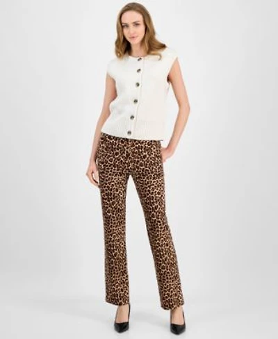 Anne Klein Womens Cap Sleeve Cardigan Animal Print Bootcut Pants