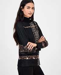 Anne Klein Women's Abstract Plaid Long-Sleeve Turtleneck Sweater