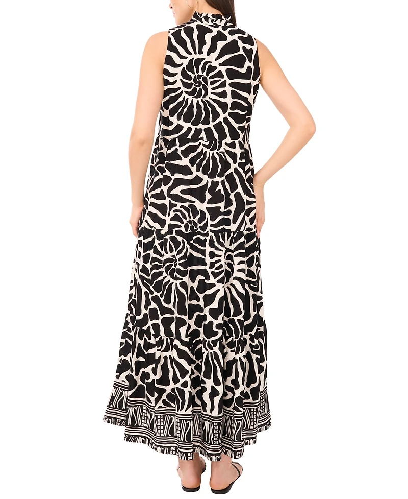Vince Camuto Women's Printed Split-Neck Tiered Maxi Dress