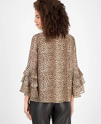 Anne Klein Women's Printed Ruffle-Cuff 3/4-Sleeve Blouse