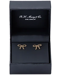 Polished Beaded Bow Stud Earrings in 10k Gold