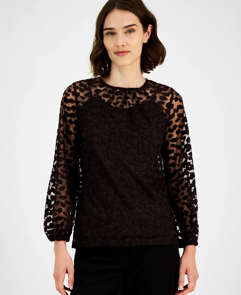 Anne Klein Women's Long-Sleeve Burnout Top