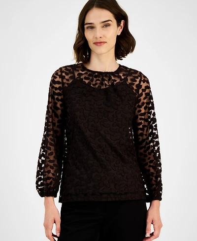 Anne Klein Women's Long-Sleeve Burnout Top