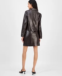 Anne Klein Women's Faux Leather Front-Button Jacket