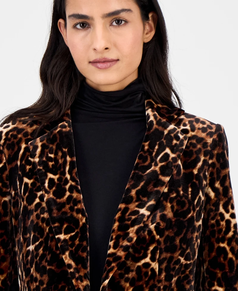 Anne Klein Women's Animal Print One-Button Blazer
