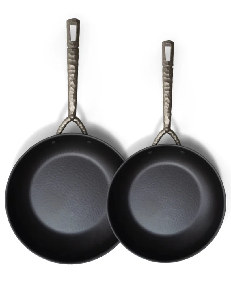 Alva Artist 2pc Carbon Steel Frying Pan Set - Artisan-Forged Handle (9.5" & 11")