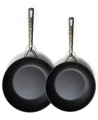 Alva Artist 2pc Carbon Steel Frying Pan Set - Artisan-Forged Handle (9.5" & 11")