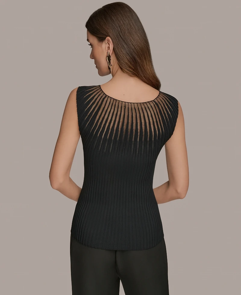 Donna Karan New York Women's Cap-Sleeve Mesh-Detail Knit Sweater Top