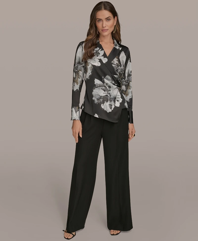 Donna Karan New York Women's Long-Sleeve Printed Shawl-Collar Blouse