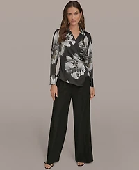 Donna Karan New York Women's Long-Sleeve Printed Shawl-Collar Blouse