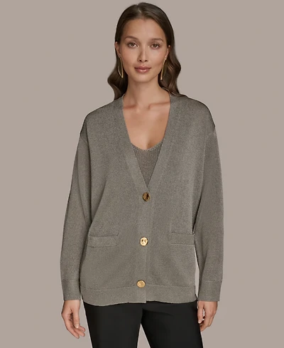Donna Karan New York Women's Long-Sleeve Metallic Three-Button Cardigan Sweater