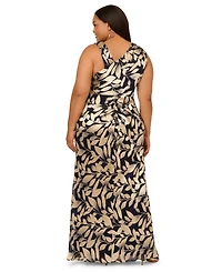 Adrianna Papell Plus Size Foil-Print Asymmetric Gown