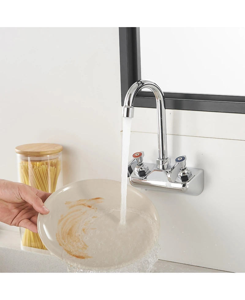 Greenspring Double Handle Wall Mount Kitchen Faucet Standard Kitchen Faucet With Swivel Spout 4" Center in Polished Chrome