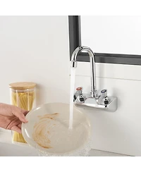 Greenspring Double Handle Wall Mount Kitchen Faucet Standard Kitchen Faucet With Swivel Spout 4" Center in Polished Chrome