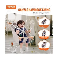 Slickblue Toddler Canvas Hammock Swing 3 Modes Swing 5-Point Harness Indoor Outdoor