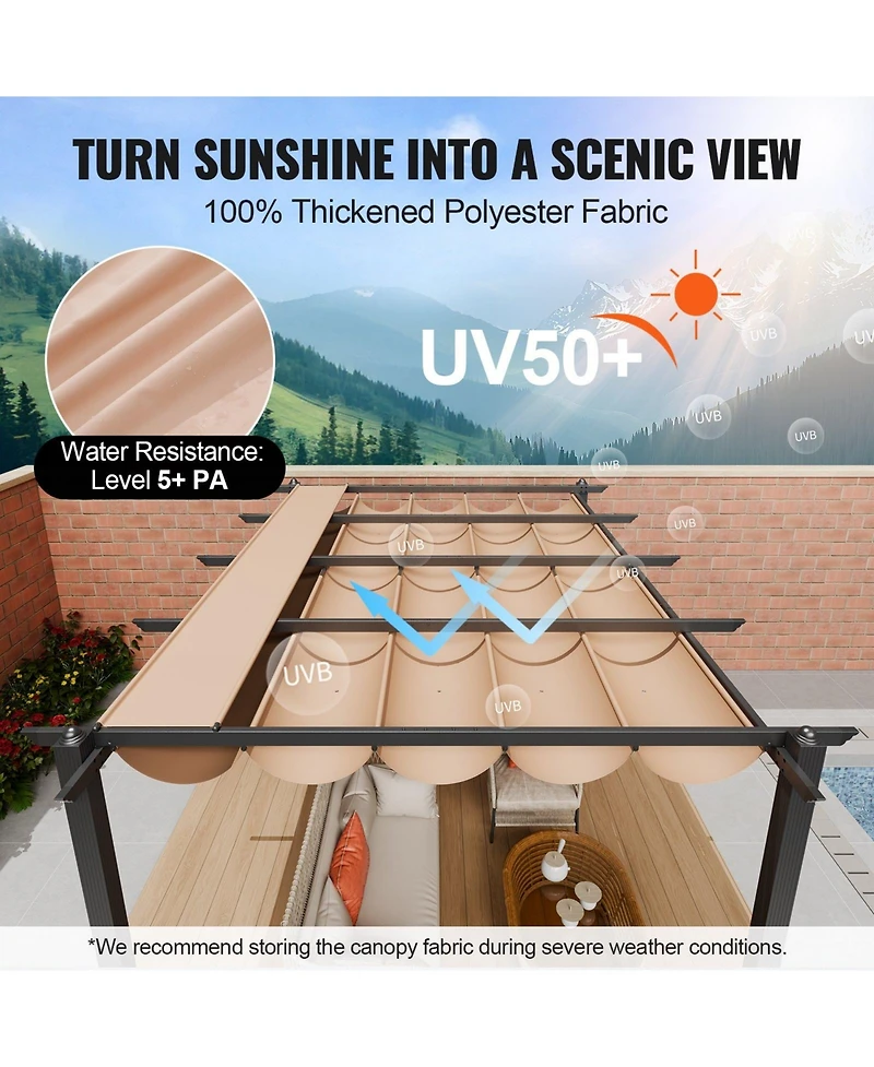 Outdoor Pergola with Adjustable Canopy Retractable Shade and Aluminum Frame