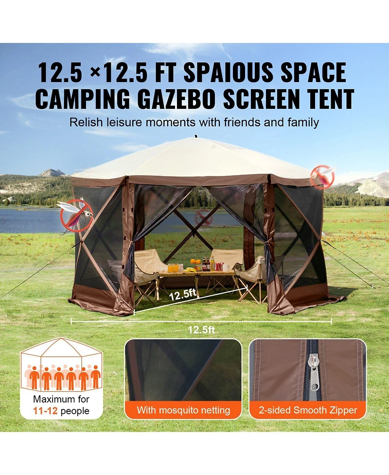 Slickblue Quick Set Pop Up Screen Tent 6 Sided Canopy with Privacy Cloths and Mosquito Netting