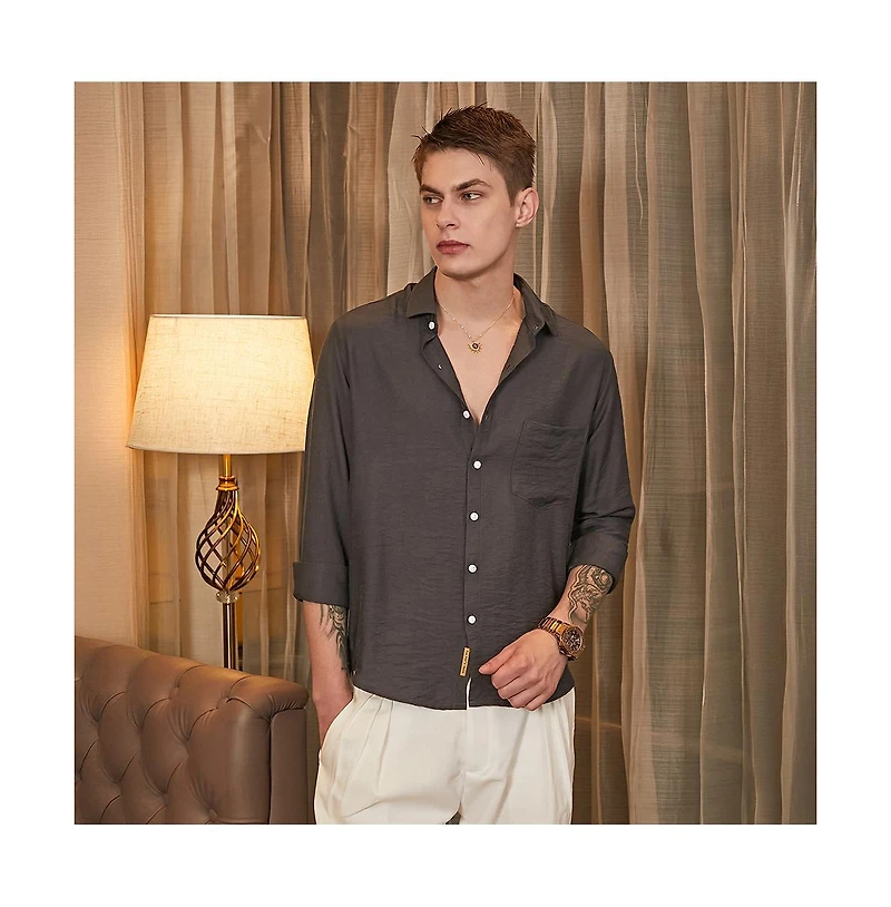 Campus Sutra Men's Charcoal Grey Breezy Wrinked Relaxed Shirt