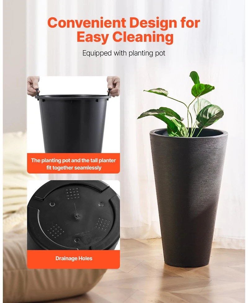 Slickblue Tall Planter Set of 2 Round Tapered Plant Pots for Outdoor Indoor
