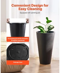 Slickblue Tall Planter Set of 2 Round Tapered Plant Pots for Outdoor Indoor