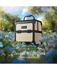 Byootique Rolling Makeup Train Case Nail Table w/ Cosmetic Cube Case Aluminum