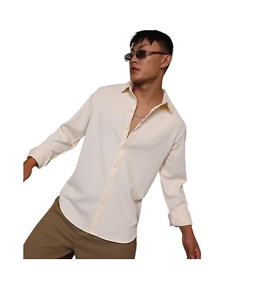 Campus Sutra Men's Pale Yellow Stripe-Creased Shirt