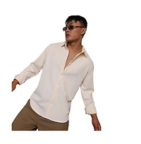 Campus Sutra Men's Pale Yellow Stripe-Creased Shirt