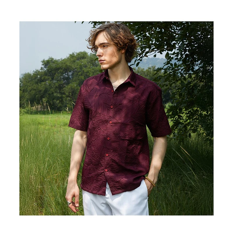 Campus Sutra Men's Wine Red Foliage-Tactile Shirt