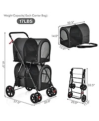 Gymax 4-in-1 Double Pet Stroller w/ Detachable Carrier Travel Carriage for Cats