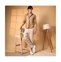 Campus Sutra Men's Camel Brown Solid Suede Shirt