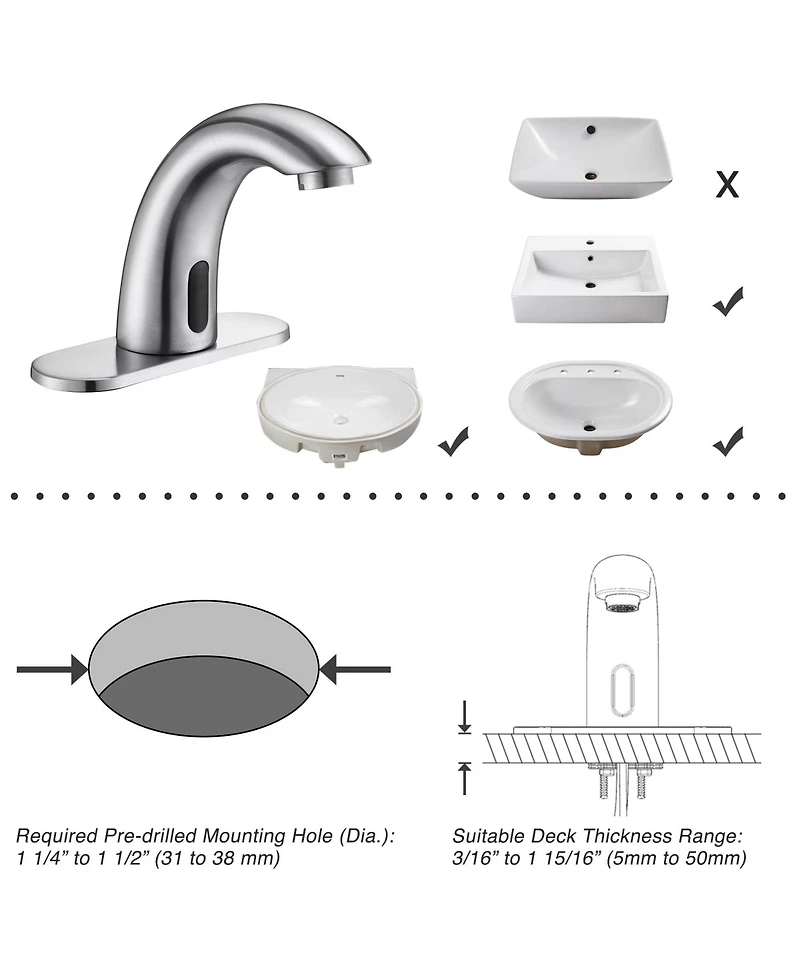 Aquaterior 5" Touchless Bathroom Faucet with Rectangle Vessel Sink Auto Sensor
