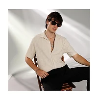 Campus Sutra Men's Off-White Aztec-Textured Shirt