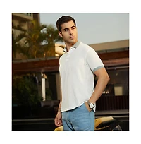 Campus Sutra Men's Chalk White & Sage Green Contrast Ribbed Polo T-Shirt