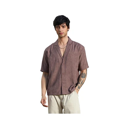 Campus Sutra Men's Brown Stone Heathered Korean Oversized Shirt