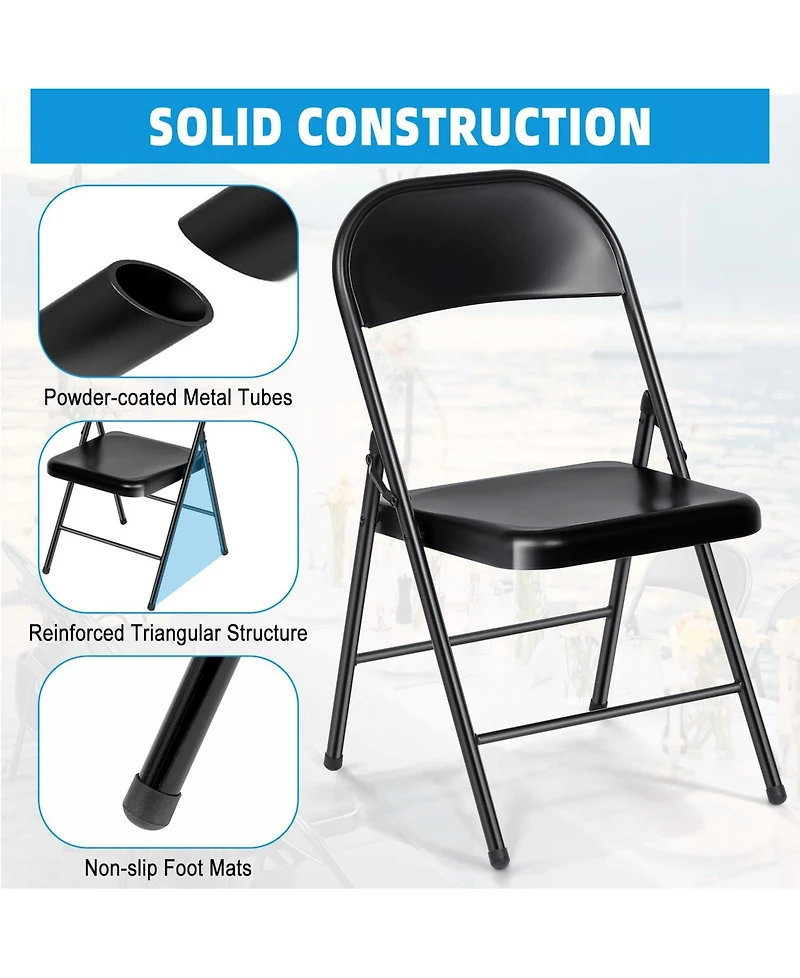 Sugift 4-Pack Heavy Duty Folding Chairs – 450lb Capacity Commercial-Grade Steel Frame Chairs for Events, Parties & Offices (Black)
