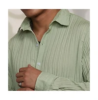 Campus Sutra Men's Sage Green Self-Design Striped Shirt