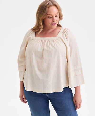 Style & Co Plus Striped Square-Neck Top, Macy's Exclusive