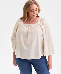 Style & Co Plus Striped Square-Neck Top, Macy's Exclusive