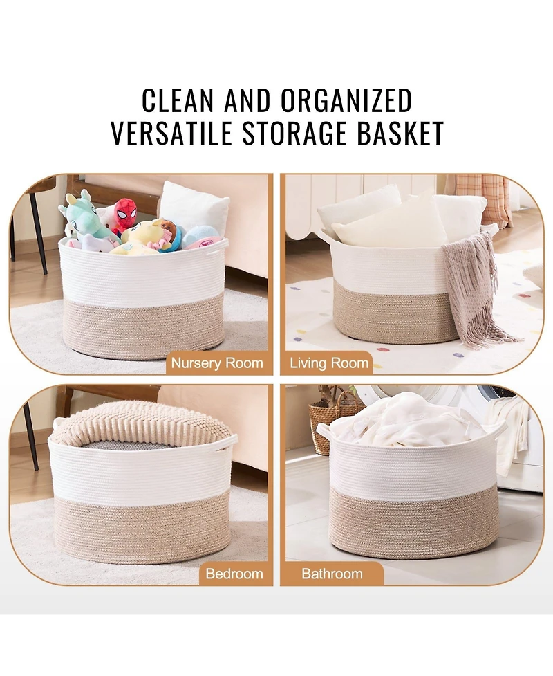 Slickblue Woven Cotton Rope Blanket Basket Large Storage Bin for Living Room or Bedroom