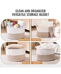 Slickblue Woven Cotton Rope Blanket Basket Large Storage Bin for Living Room or Bedroom
