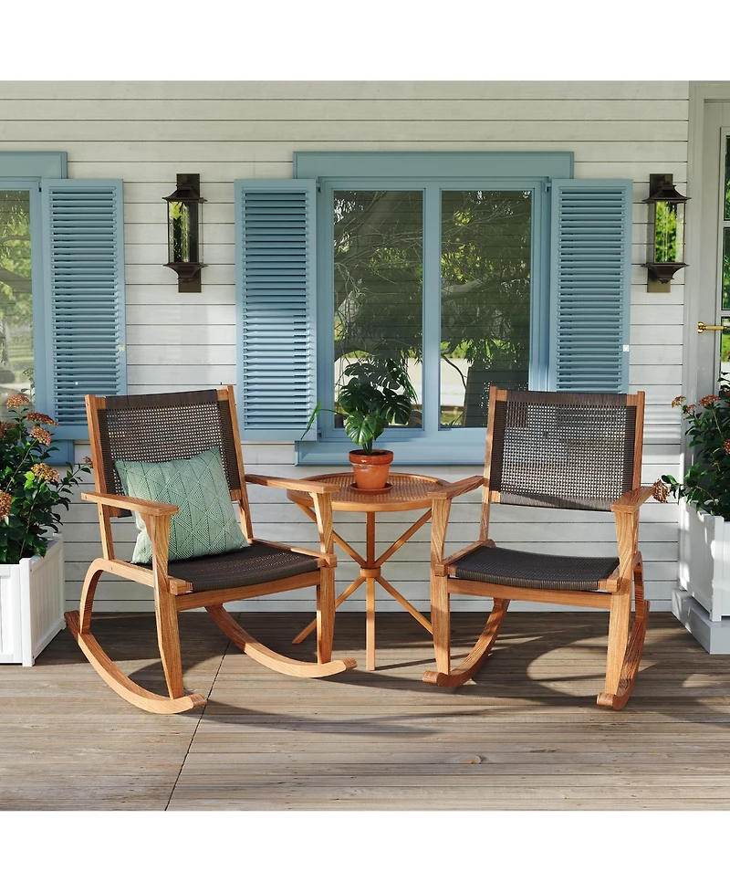 Mondawe 2 Pieces Acacia Wicker Rattan Rocking Chair Set with Seat & Backrest