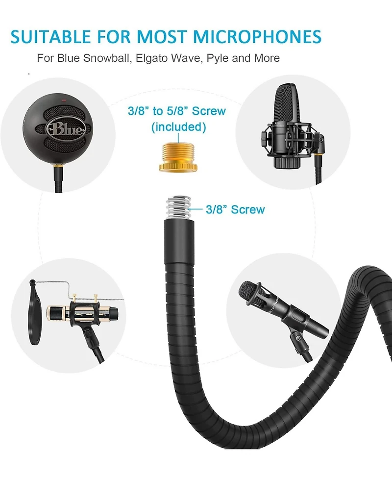 ZealSound Microphone Gooseneck Stand H1-19 and T19-us Black Bundle