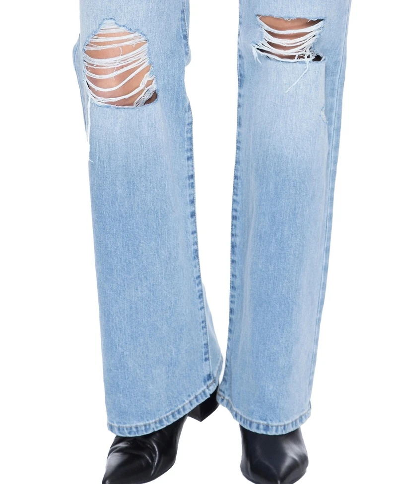 blue revival Women's Flex Back Skyscraper Wide Leg Jeans