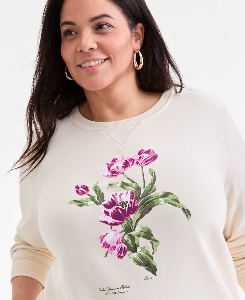 Style & Co Plus Leicester Floral Graphic Sweatshirt, Macy's Exclusive