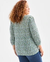 Style & Co Plus Printed 3/4-Sleeve Blouse, Macy's Exclusive